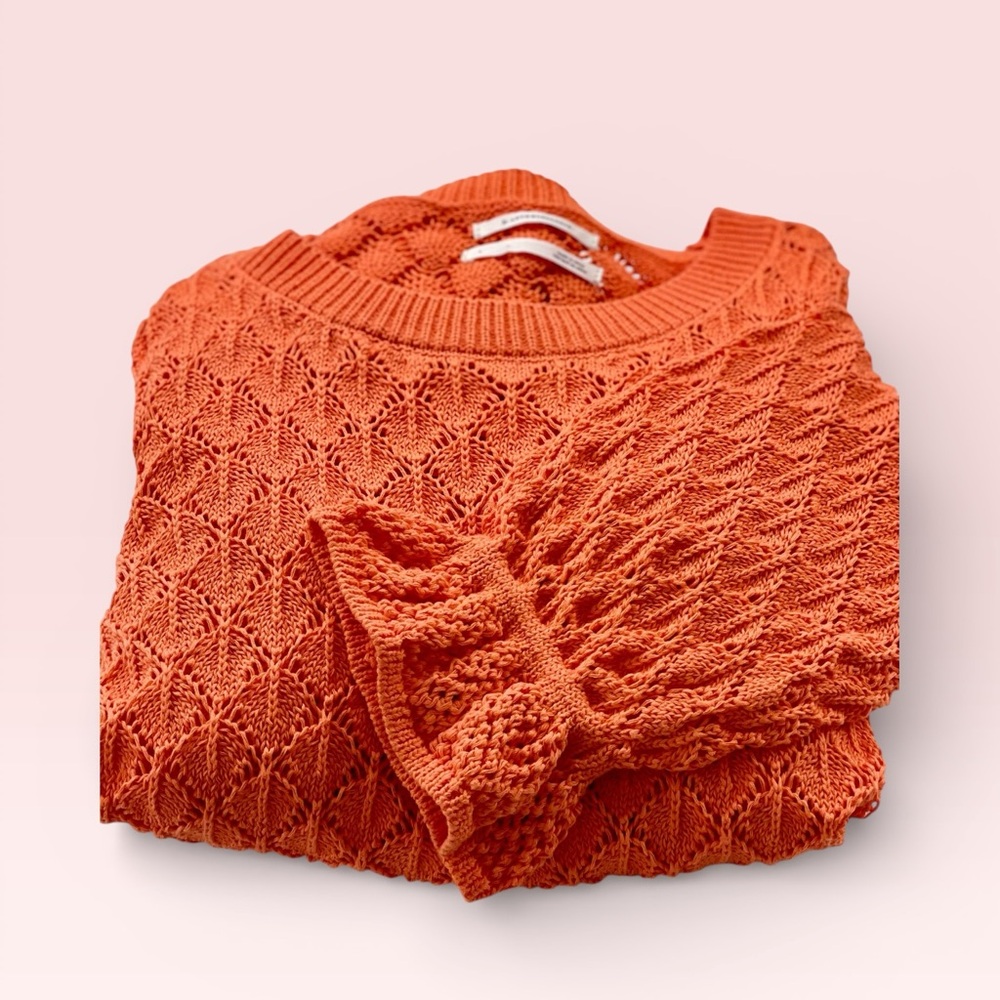 Anthropologie Flounce-Hem Pointelle Sweater, L